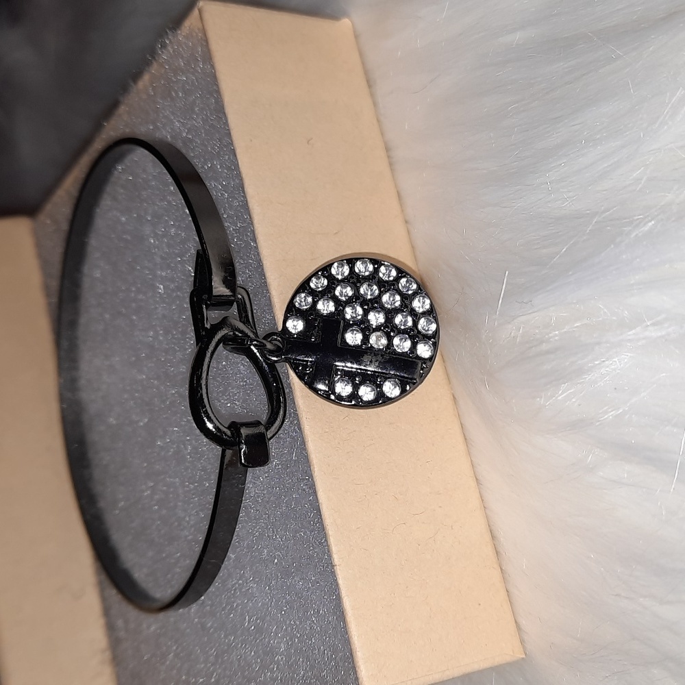 3/25$ metal cross and rhinestone hinged bangle cuff bracelet blingy clasp